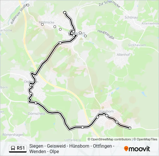 R51 Bus Line Map