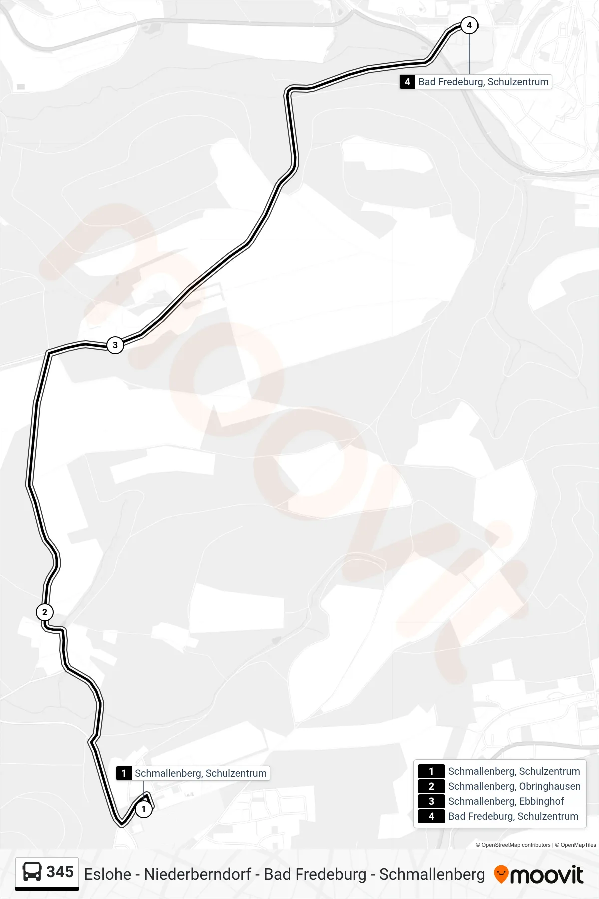 345 bus Line (Bad Fredeburg, Schulzentrum) route and stops on a map