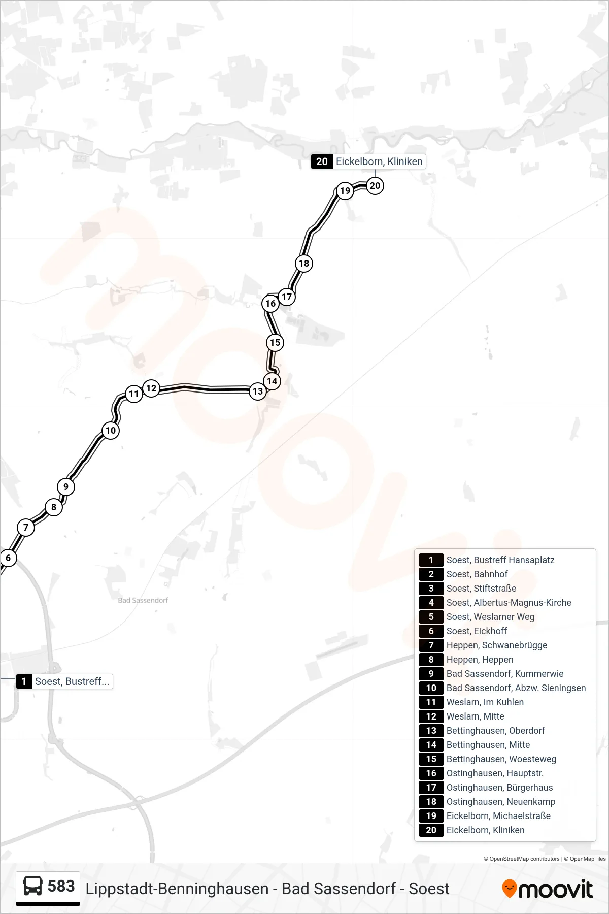 Linie 583 (Bus) Richtung Eickelborn Klinik: Route und Haltestellen auf der Karte