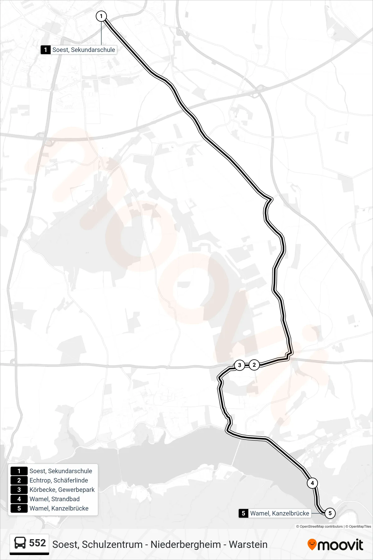 552 bus Line (Wamel, Kanzelbrücke) route and stops on a map