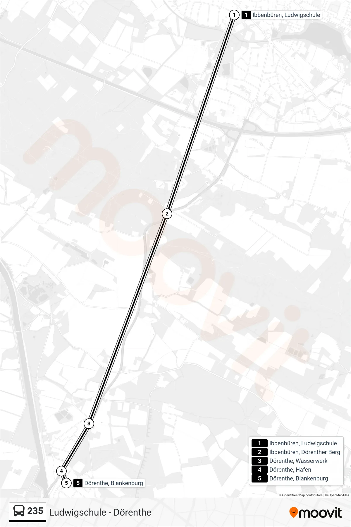 235 bus Line (Dörenthe, Blankenburg) route and stops on a map