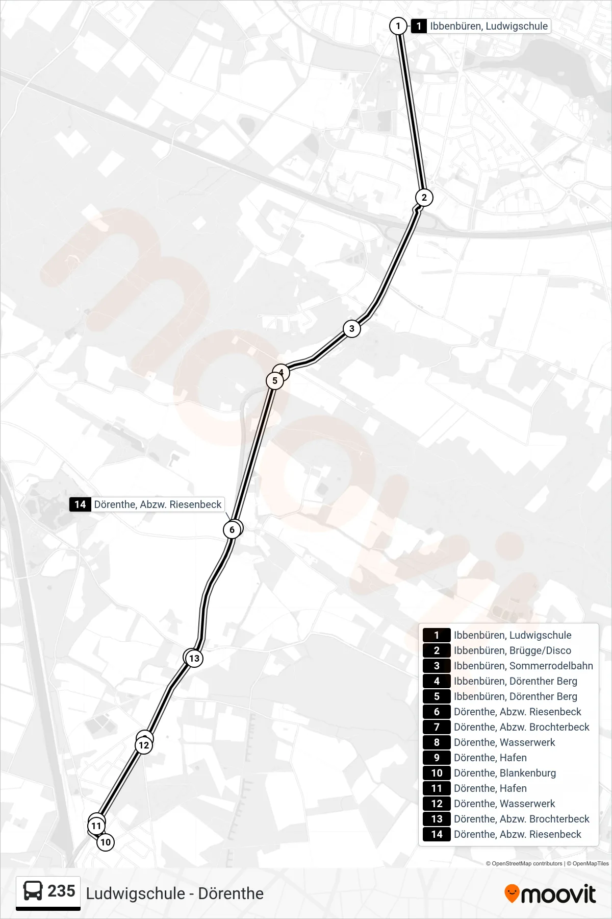 235 bus Line (Dörenthe, Abzw. Riesenbeck) route and stops on a map