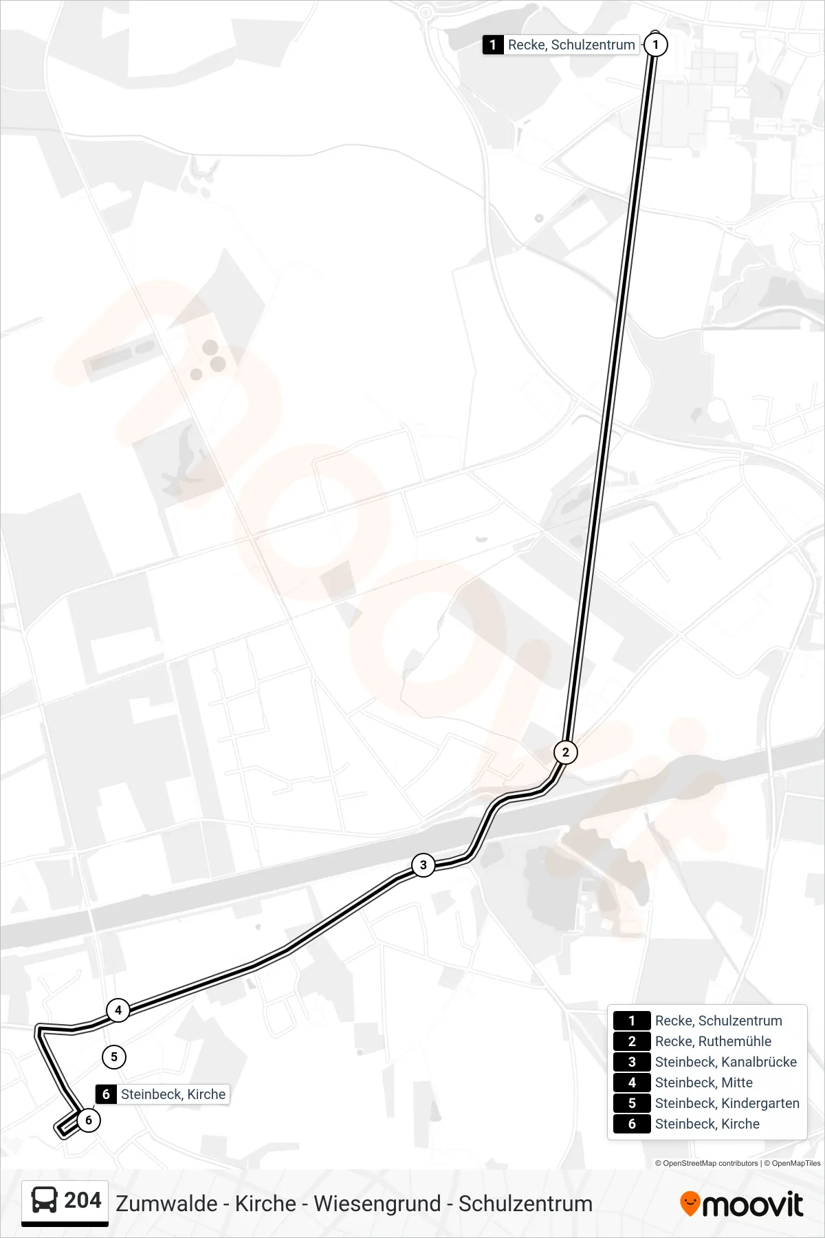 Linie 204 (Bus) Richtung Steinbeck, Kirche: Route und Haltestellen auf der Karte