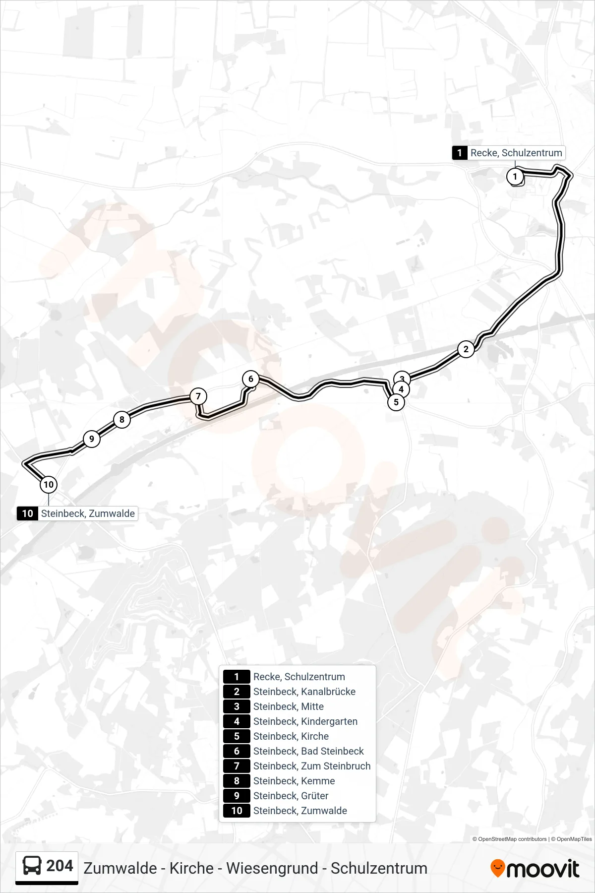 204 bus Line (Steinbeck, Zumwalde) route and stops on a map
