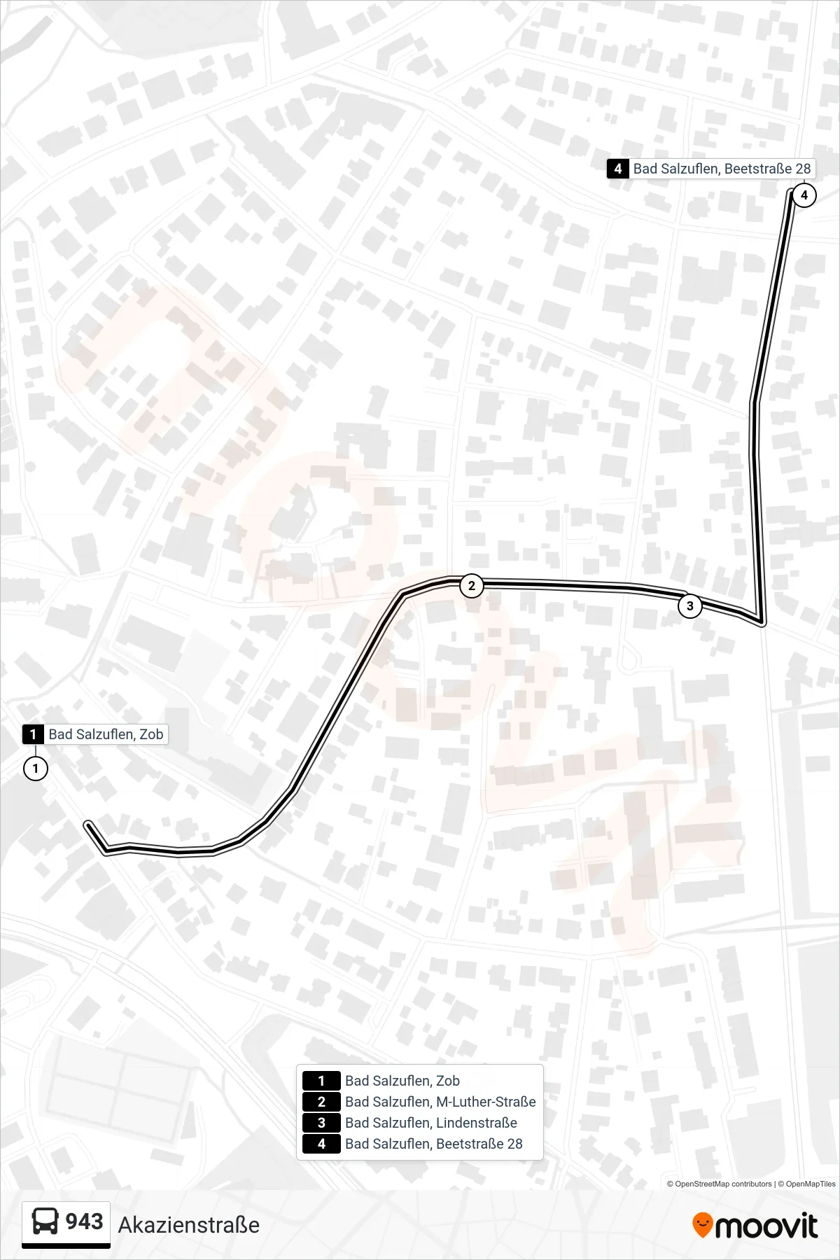 Linie 943 (Bus) Richtung Akazienstraße: Route und Haltestellen auf der Karte