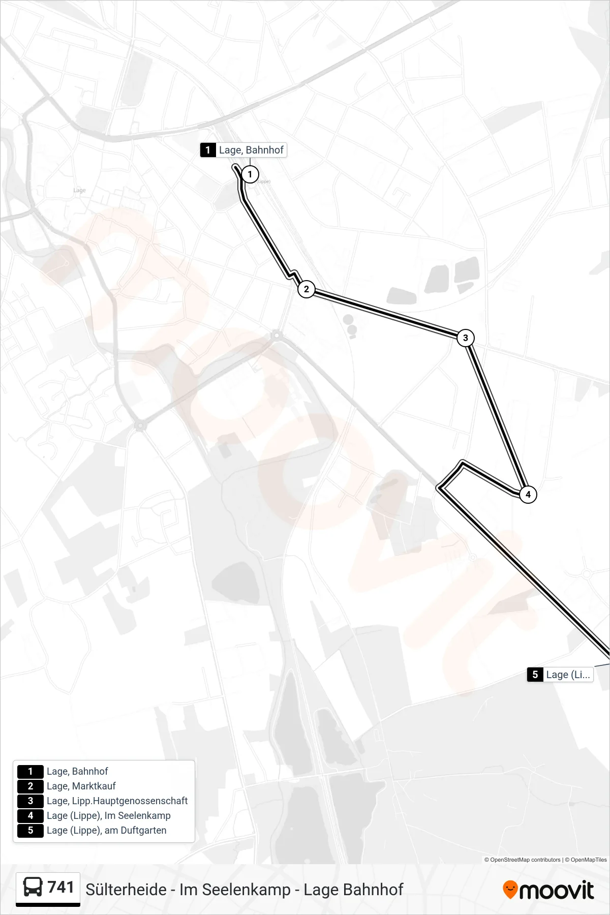 741 bus Line (Lage (Lippe), am Duftgarten) route and stops on a map