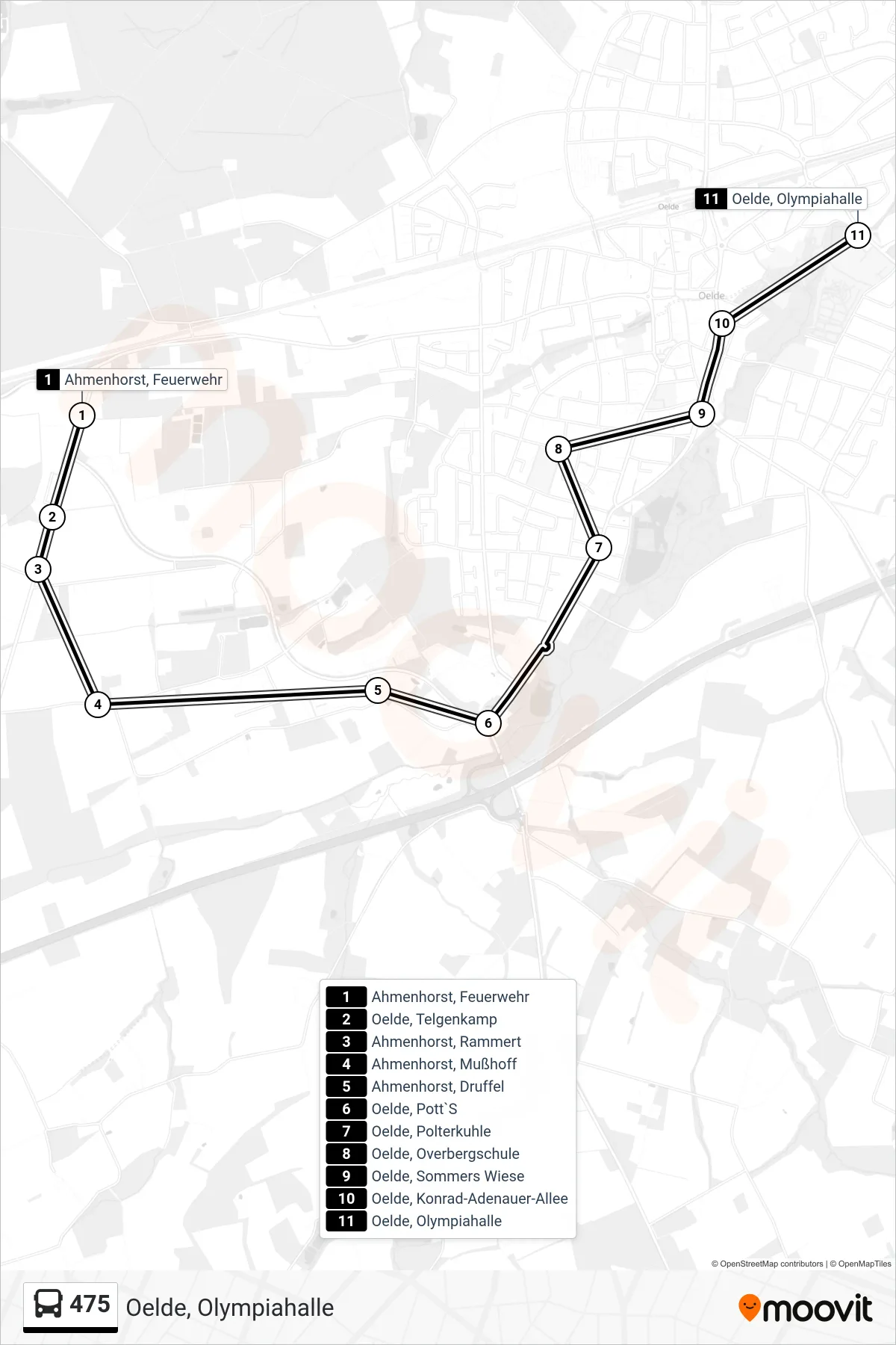 Linie 475 (Bus) Richtung Oelde, Olympiahalle: Route und Haltestellen auf der Karte