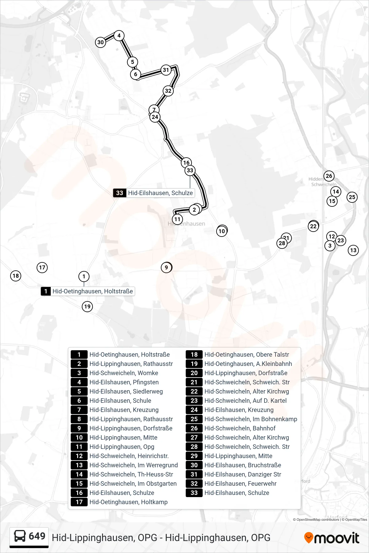 Linie 649 (Bus) Richtung Hid-Lippinghausen, Opg: Route und Haltestellen auf der Karte