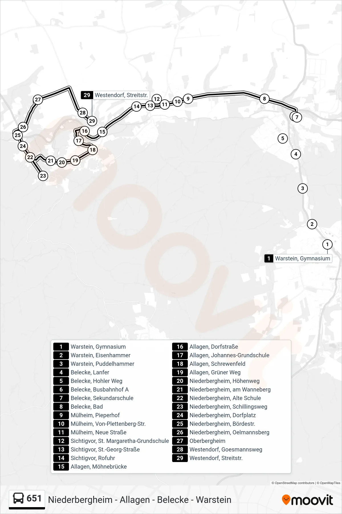 651 bus Line (Westendorf, Streitstr.) route and stops on a map