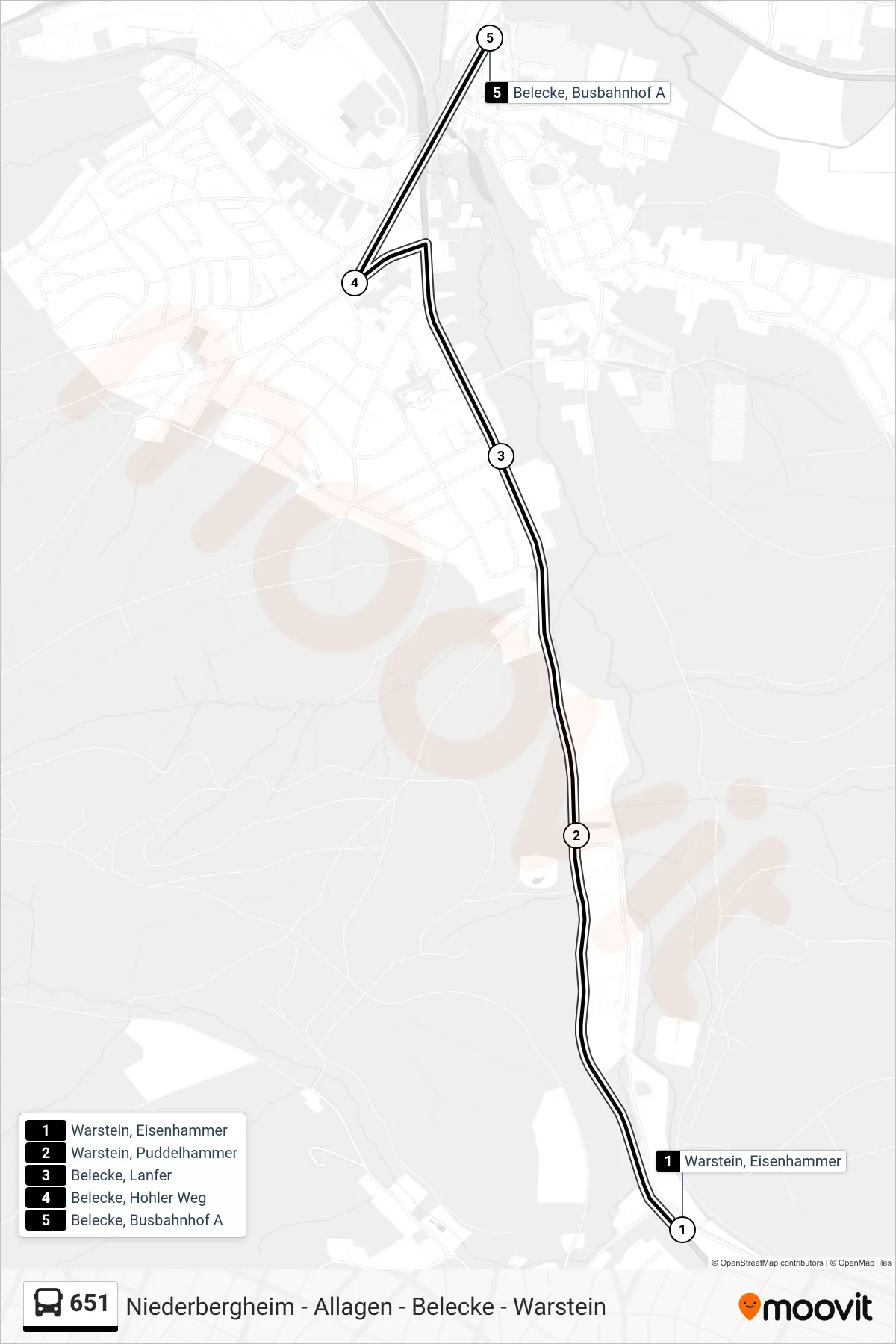 Linie 651 (Bus) Richtung Belecke, Busbahnhof A: Route und Haltestellen auf der Karte