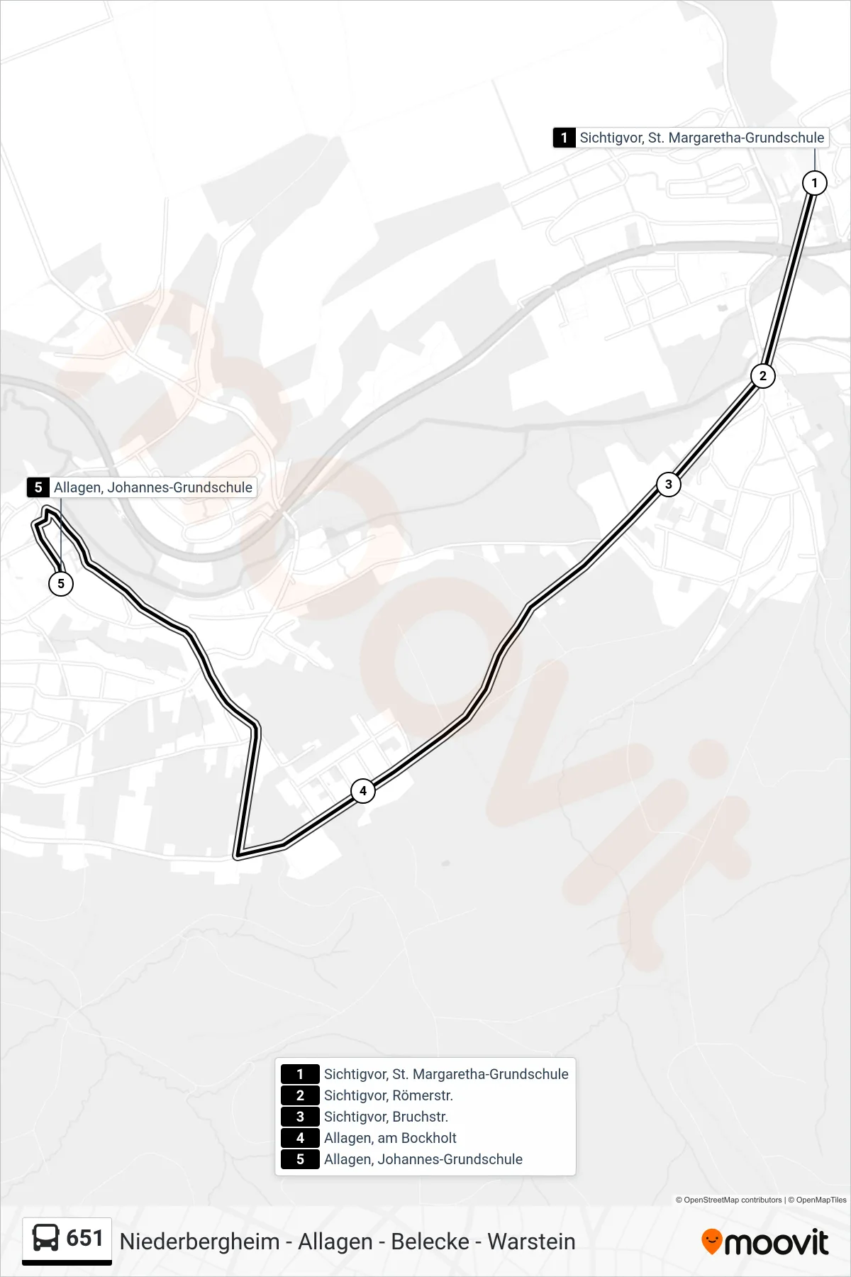 651 bus Line (Allagen, Johannes-Grundschule) route and stops on a map