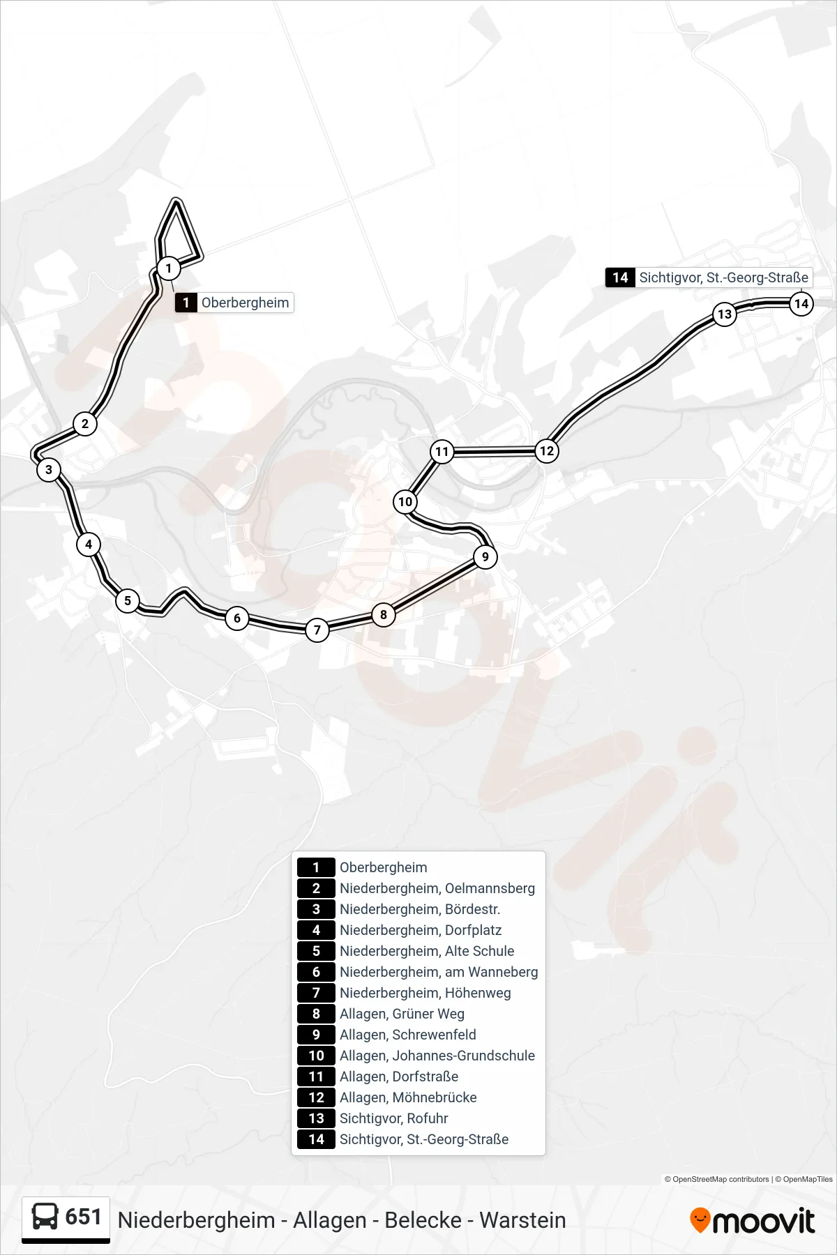 651 bus Line (Sichtigvor, St.-Georg-Straße) route and stops on a map