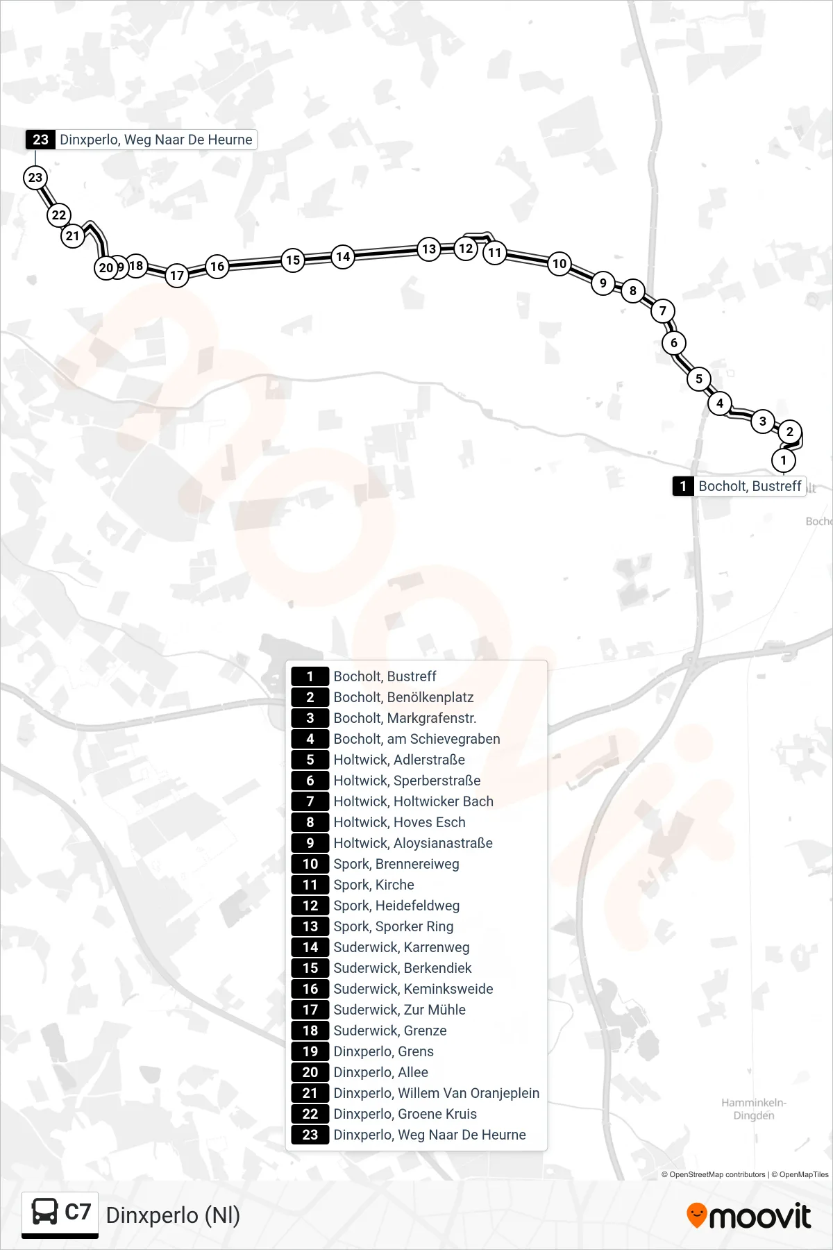 C7 tram Line (Dinxperlo (Nl)) route and stops on a map