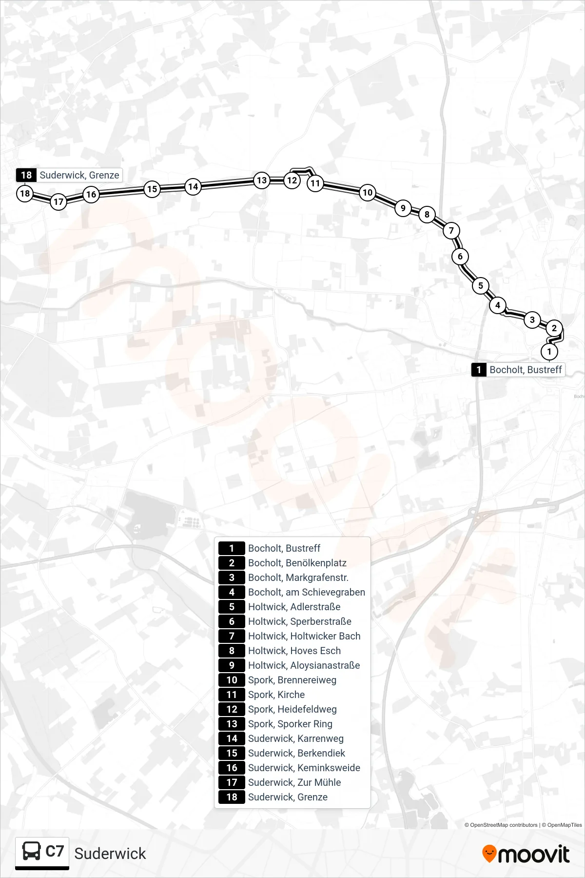 Linie C7 (Tram) Richtung Suderwick: Route und Haltestellen auf der Karte