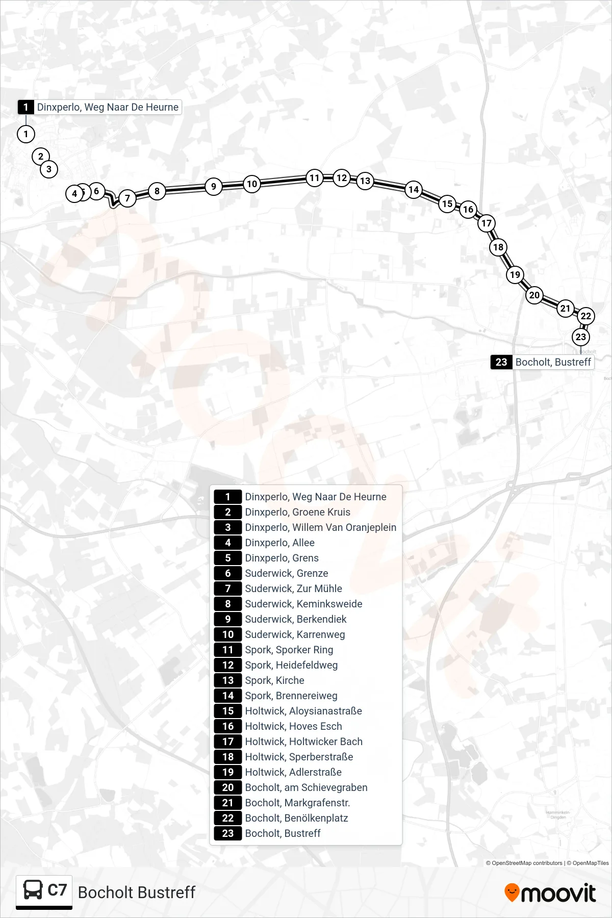 Linie C7 (Tram) Richtung Bocholt Bustreff: Route und Haltestellen auf der Karte