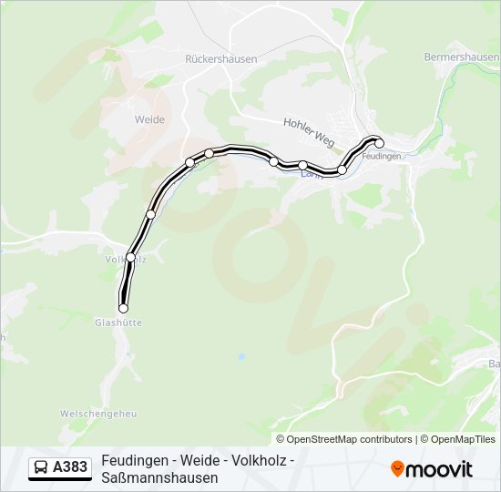 Автобус A383: карта маршрута