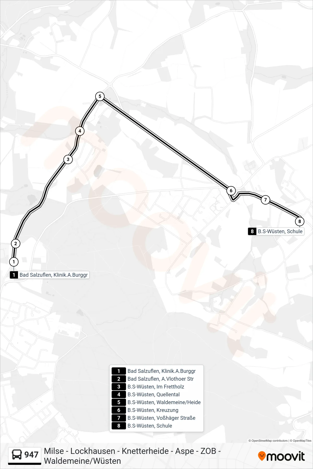 947 bus Line (Wüsten Schule) route and stops on a map