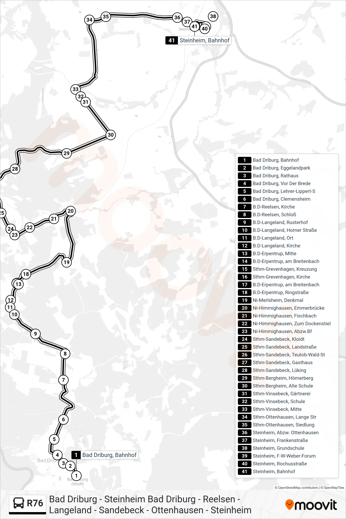 R76 bus Line (Steinheim, Bahnhof) route and stops on a map
