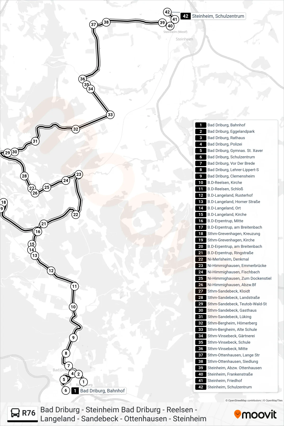 R76 bus Line (Steinheim, Schulzentrum) route and stops on a map