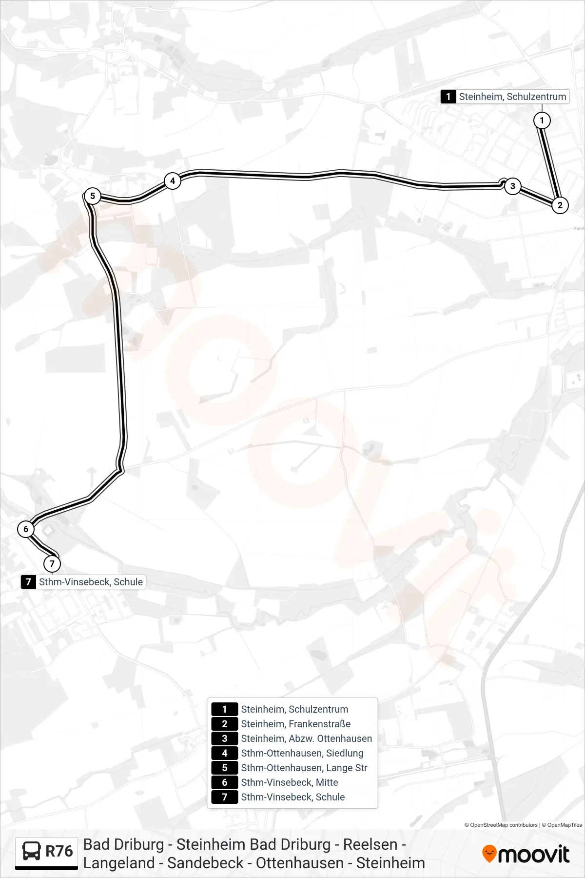 R76 bus Line (Sthm-Vinsebeck, Schule) route and stops on a map