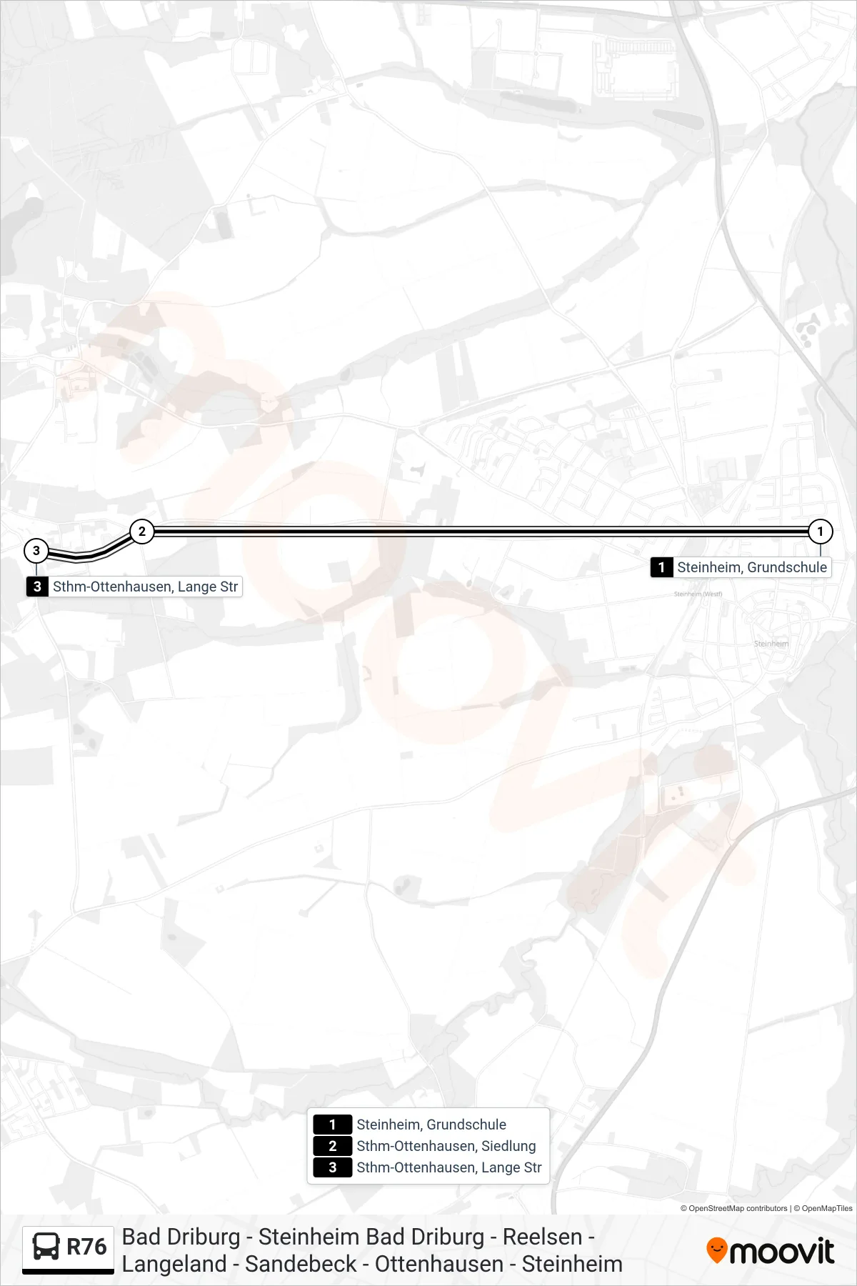 R76 bus Line (Sthm-Ottenhausen, Lange Str) route and stops on a map