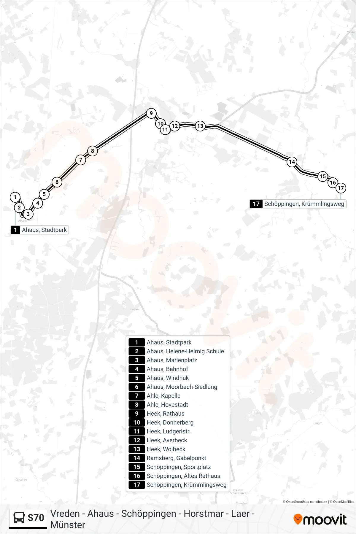 S70 bus Line (Schöppingen, Krümmlingsweg) route and stops on a map