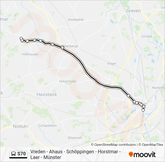 Автобус S70: карта маршрута