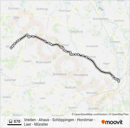Автобус S70: карта маршрута