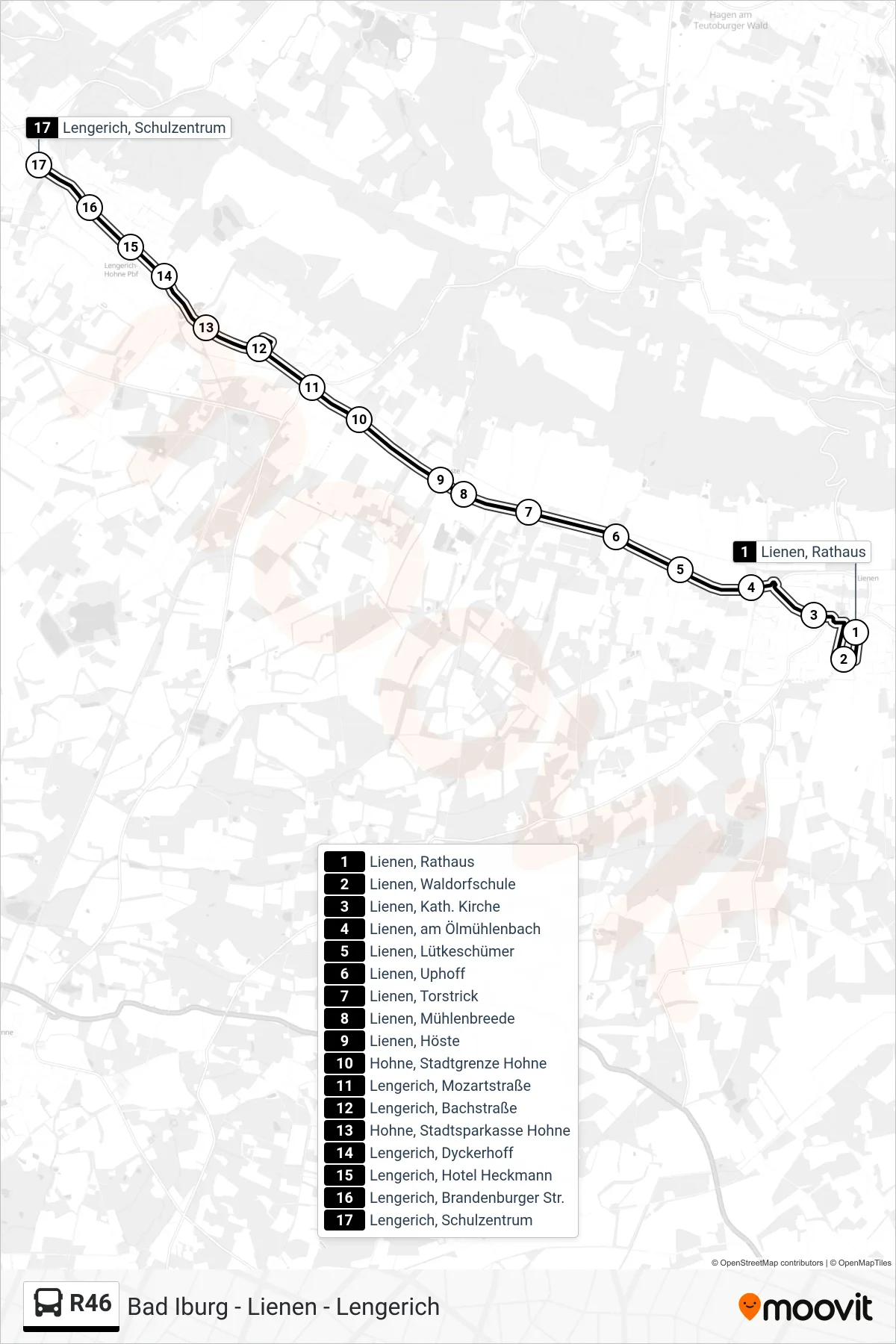 R46 bus Line (Lengerich, Schulzentrum) route and stops on a map