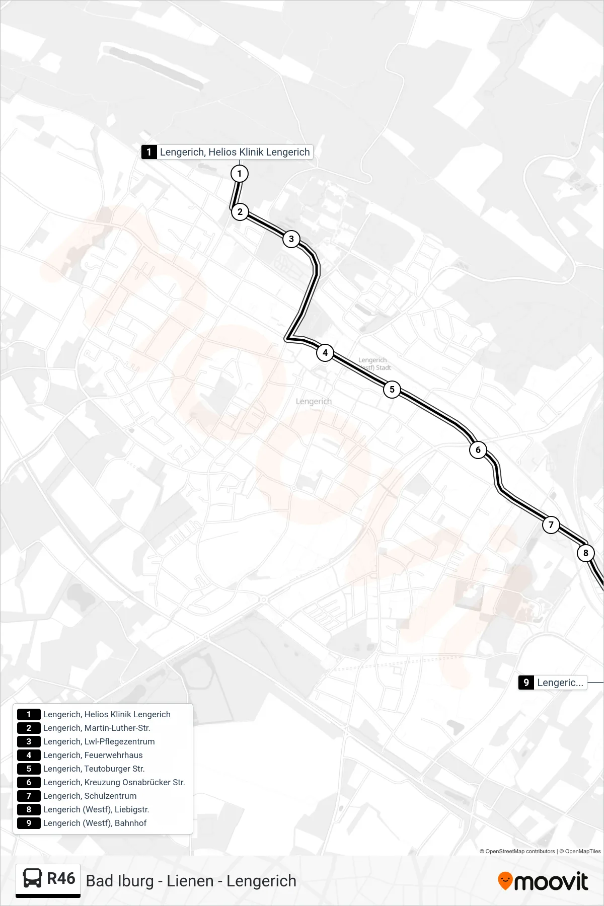 Linie R46 (Bus) Richtung Lengerich (Westf), Bahnhof: Route und Haltestellen auf der Karte