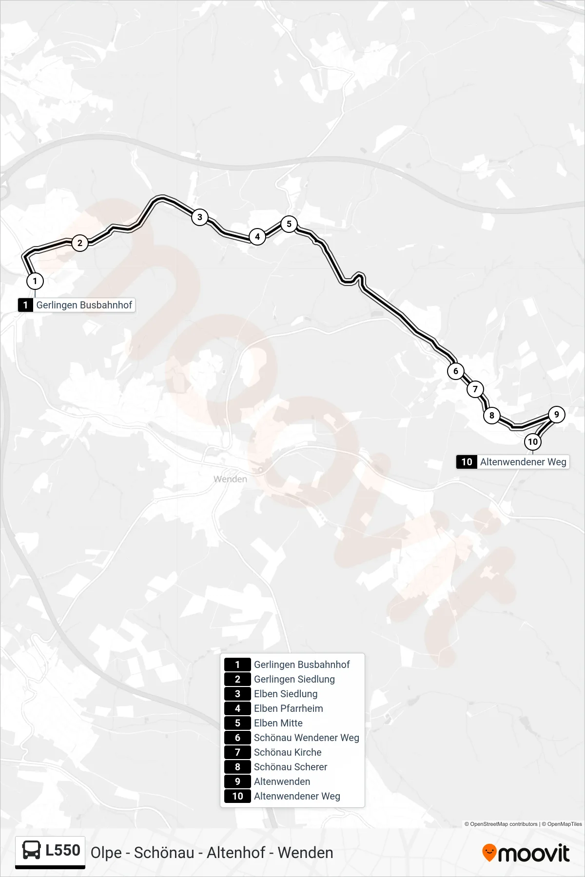 L550 bus Line (Altenwendener Weg) route and stops on a map