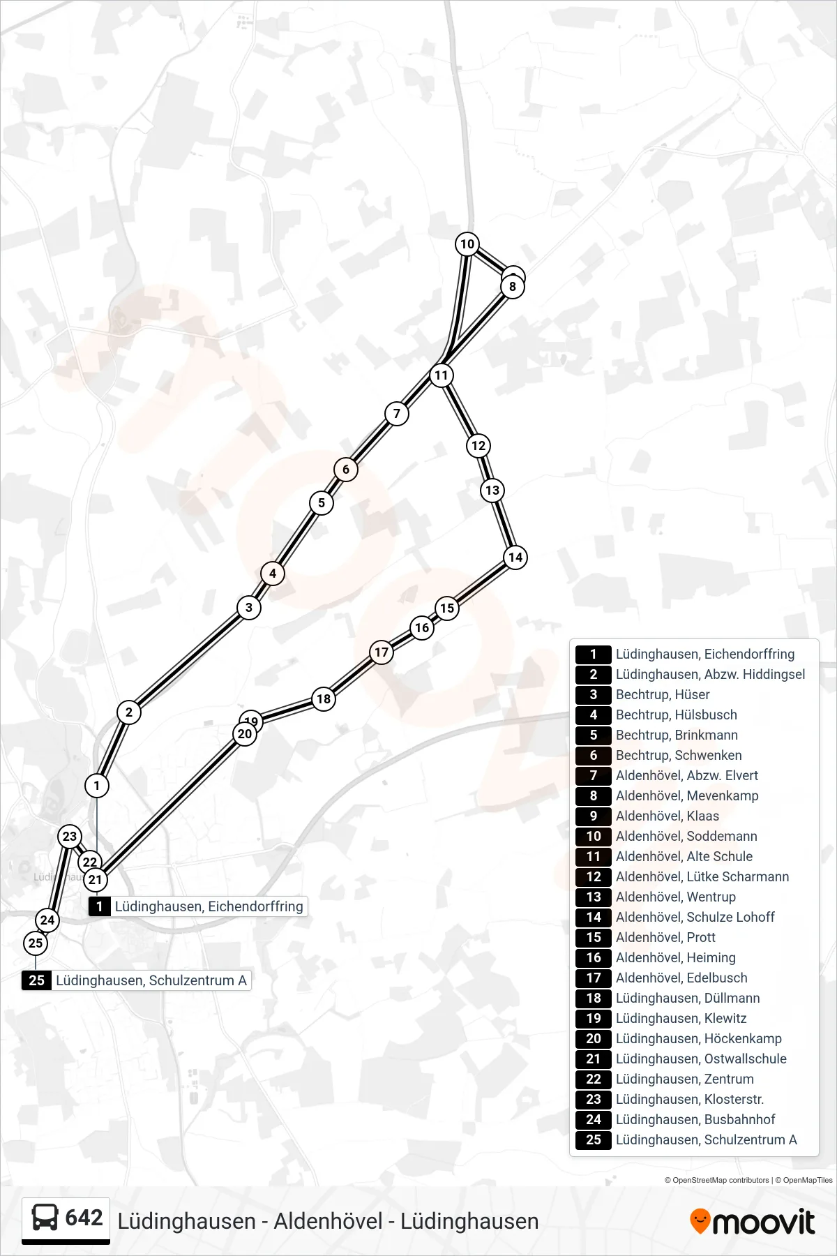 642 bus Line (Lüdinghausen, Schulzentrum A) route and stops on a map