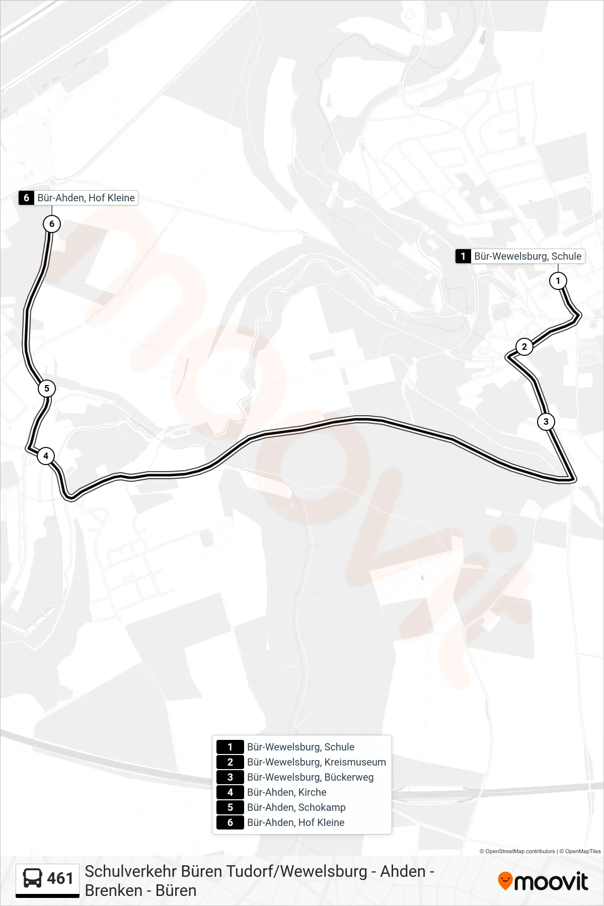 461 bus Line (Bür-Ahden, Hof Kleine) route and stops on a map