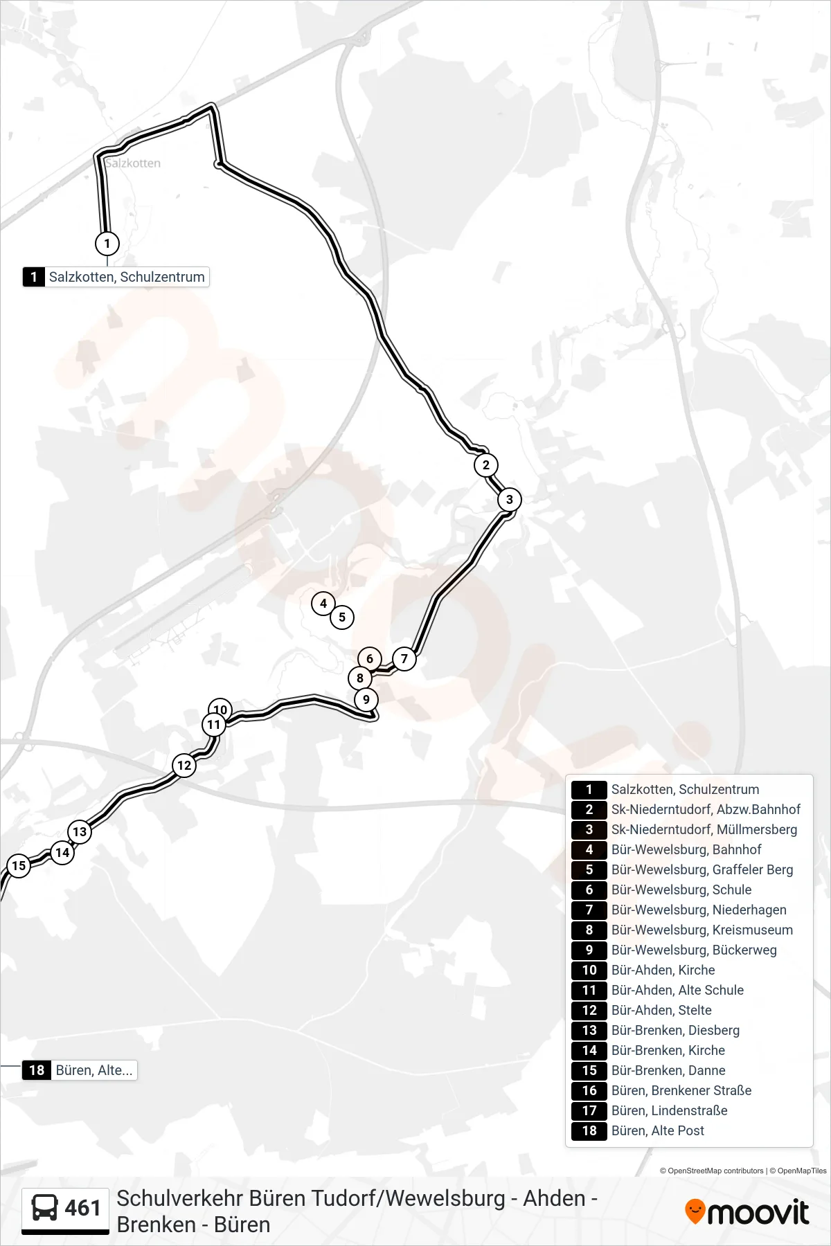 461 bus Line (Büren, Alte Post) route and stops on a map
