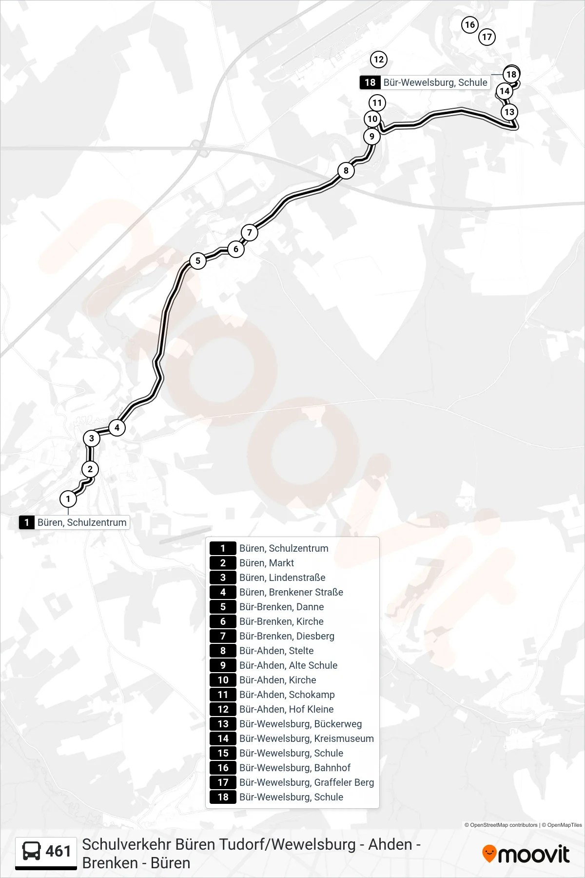 Linie 461 (Bus) Richtung Bür-Wewelsburg, Schule: Route und Haltestellen auf der Karte