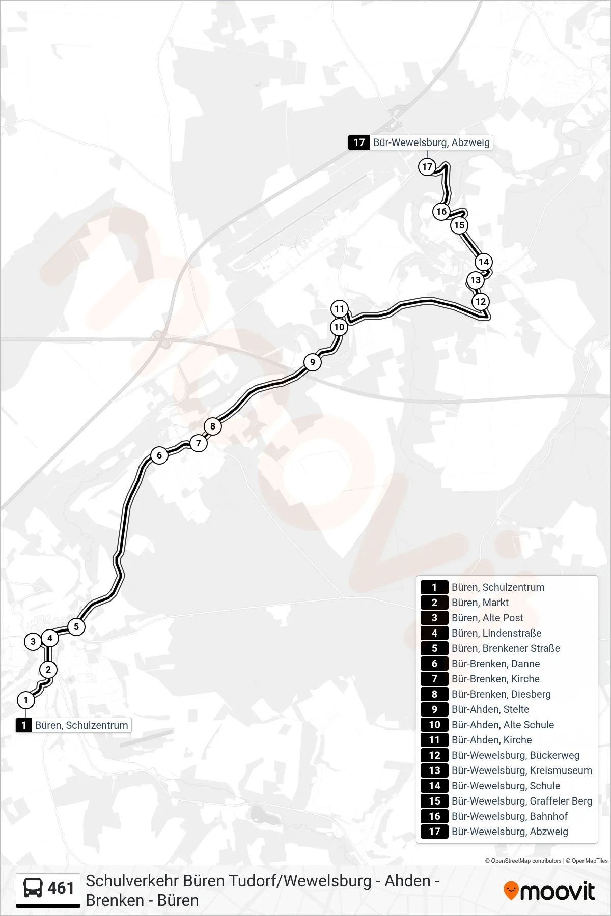 461 bus Line (Bür-Wewelsburg, Abzweig) route and stops on a map