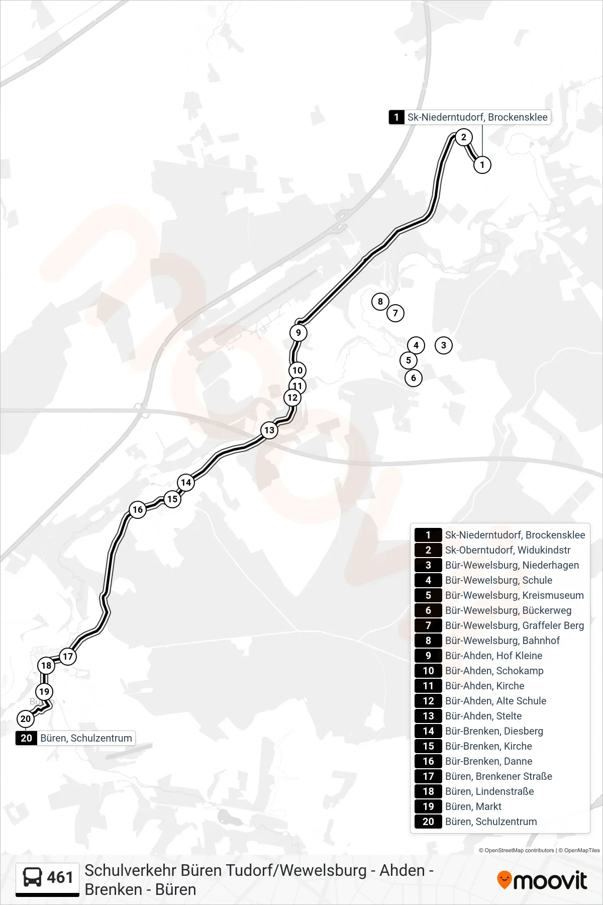 461 bus Line (Büren, Schulzentrum) route and stops on a map