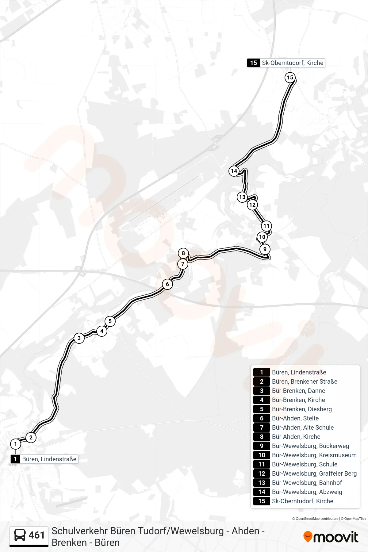 461 bus Line (Sk-Oberntudorf, Kirche) route and stops on a map