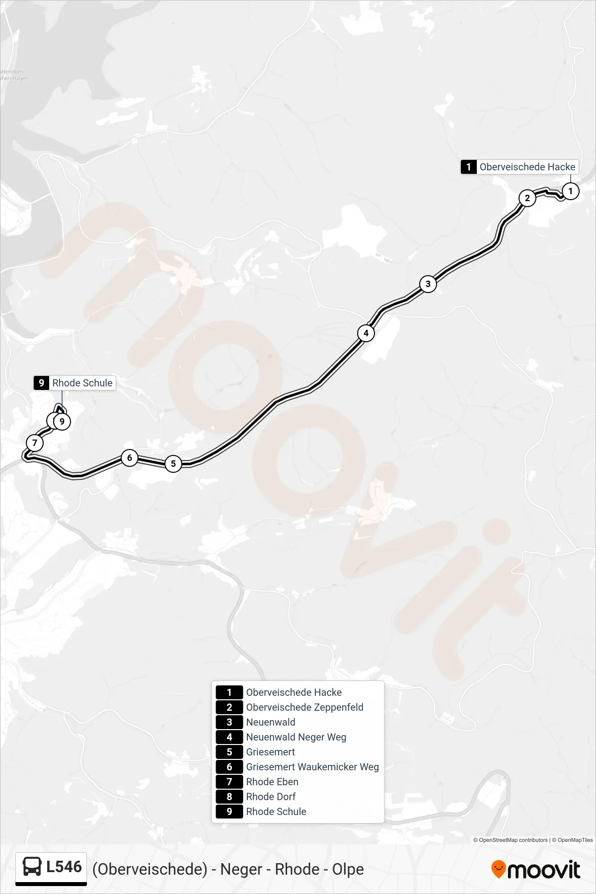 L546 bus Line (Rhode Schule) route and stops on a map