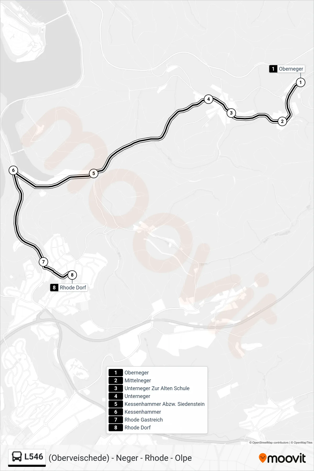 L546 bus Line (Rhode Dorf) route and stops on a map