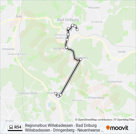 R54 bus Line Map