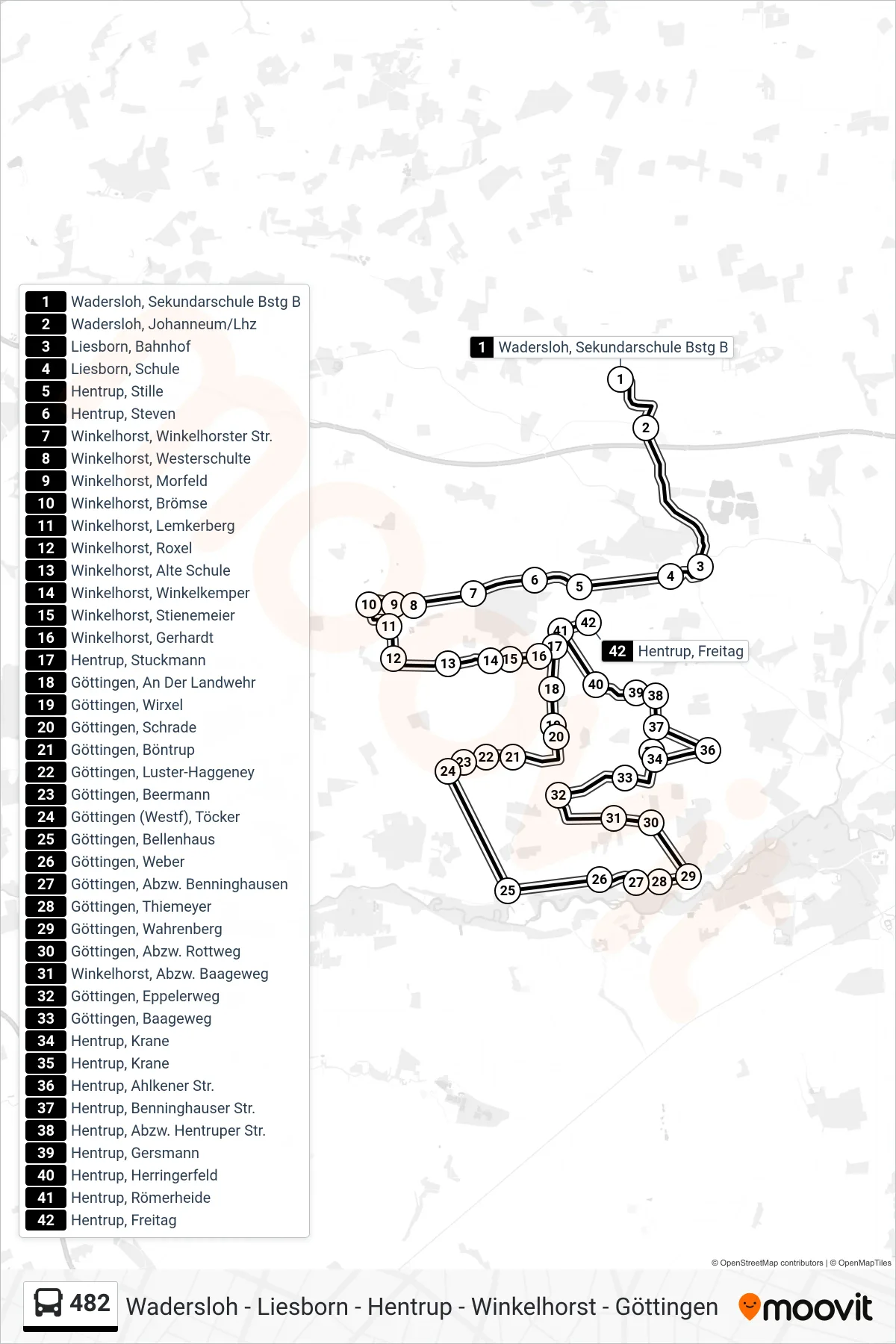 482 bus Line (Hentrup, Freitag) route and stops on a map