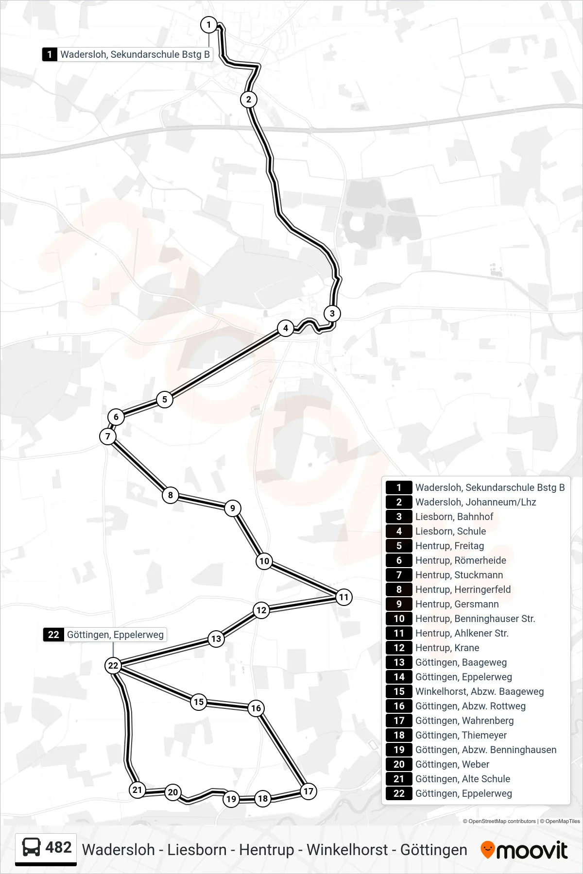 482 bus Line (Göttingen, Eppelerweg) route and stops on a map