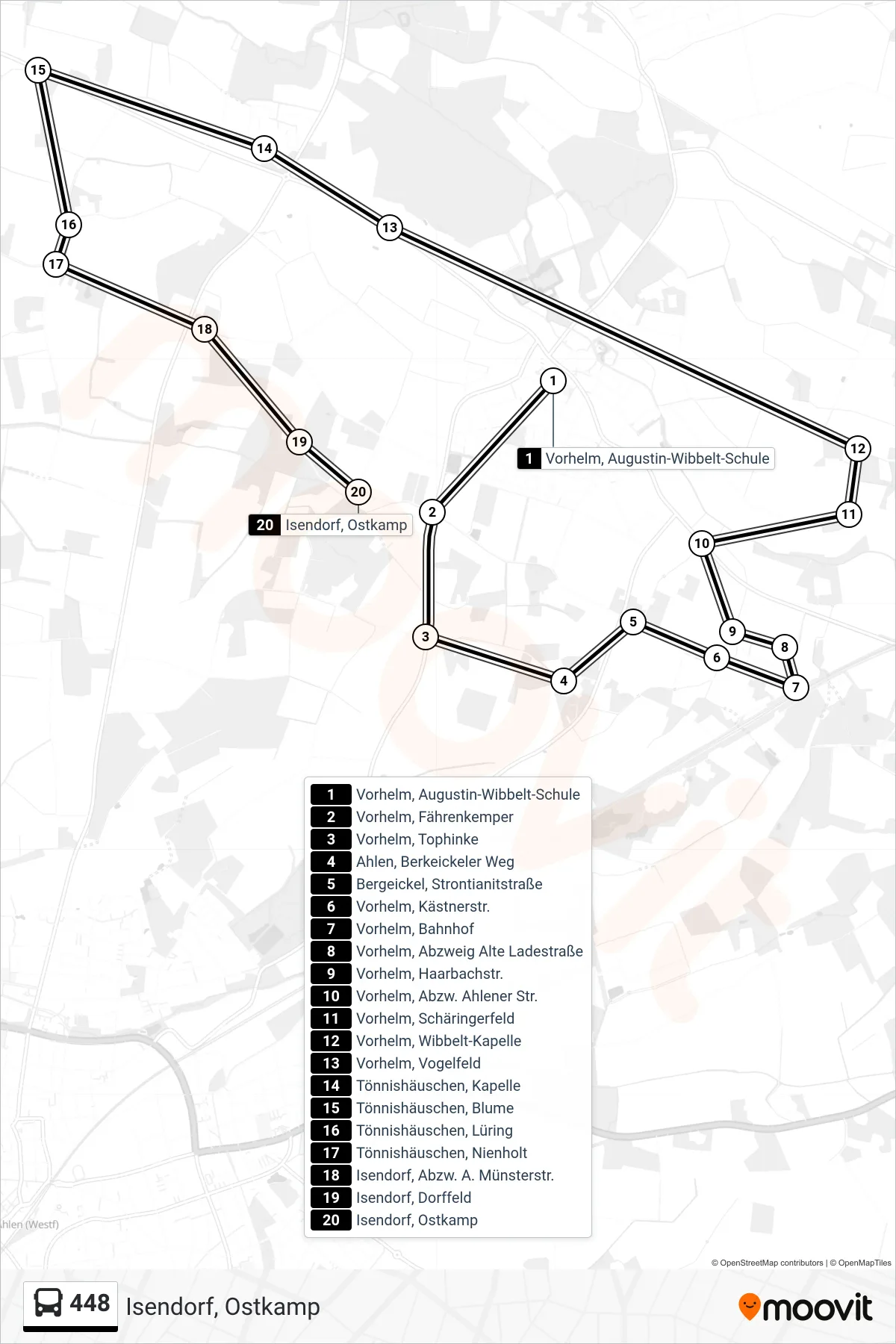 Linie 448 (Tram) Richtung Isendorf, Ostkamp: Route und Haltestellen auf der Karte