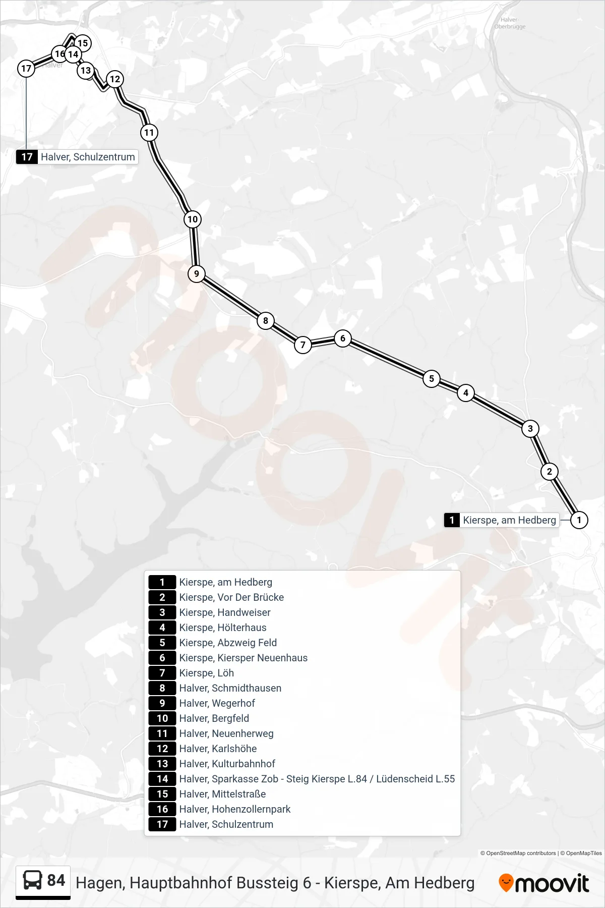 Linie 84 (Bus) Richtung Halver, Schulzentrum: Route und Haltestellen auf der Karte