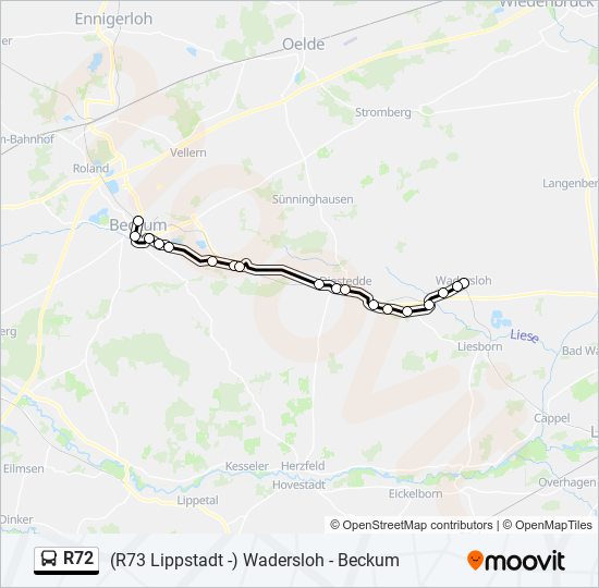 Автобус R72: карта маршрута