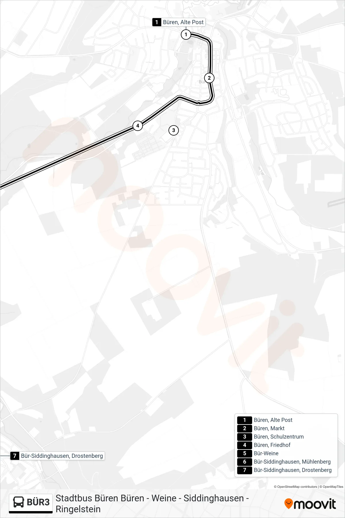 BÜR3 bus Line (Bür-Siddinghausen, Drostenberg) route and stops on a map