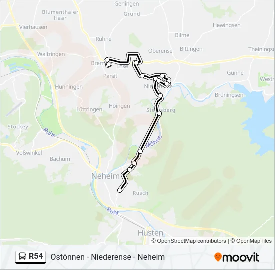 R54 Bus Line Map