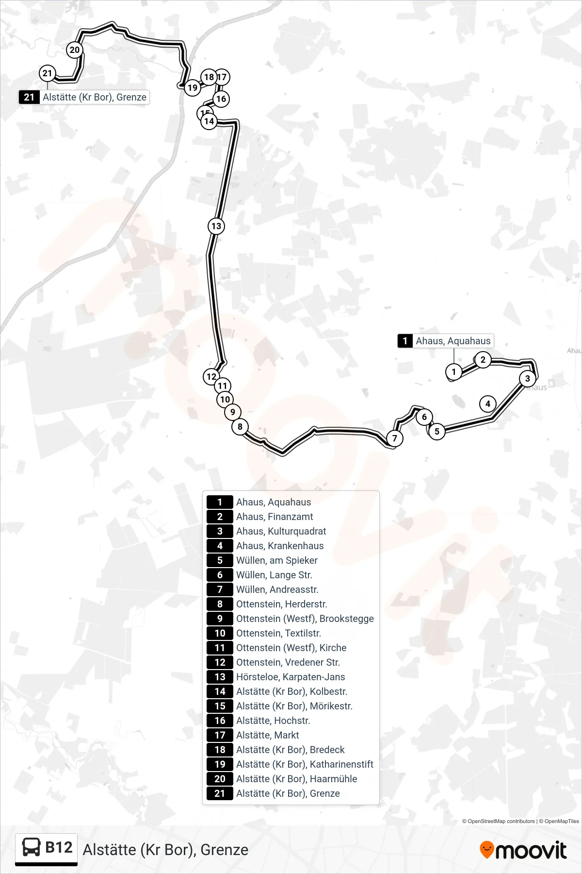 B12 bus Line (Alstätte (Kr Bor), Grenze) route and stops on a map