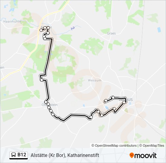 Автобус B12: карта маршрута